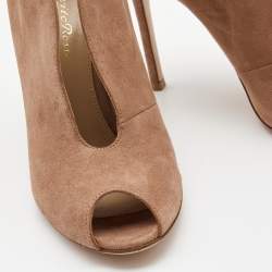 Pre Owned Gianvito Rossi Brown Suede Vamp V- Neck Peep Toe Booties Size 37.5