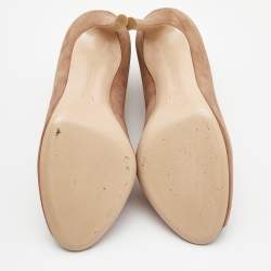 Pre Owned Gianvito Rossi Brown Suede Vamp V- Neck Peep Toe Booties Size 37.5