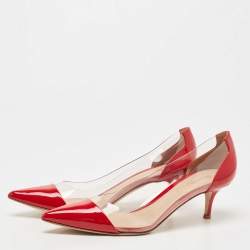 Pre Owned Gianvito Rossi Red Patent Leather and PVC Plexi Pumps Size 39