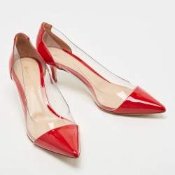Pre Owned Gianvito Rossi Red Patent Leather and PVC Plexi Pumps Size 39