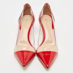 Pre Owned Gianvito Rossi Red Patent Leather and PVC Plexi Pumps Size 39