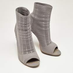 Gianvito Rossi Grey Knit Fabric Vires Ankle Booties Size 40.5