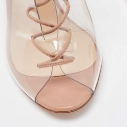 Pre Owned Gianvito Rossi Beige PVC And Leather Helmut Lace Up Booties Size 36.5