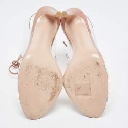 Pre Owned Gianvito Rossi Beige PVC And Leather Helmut Lace Up Booties Size 36.5