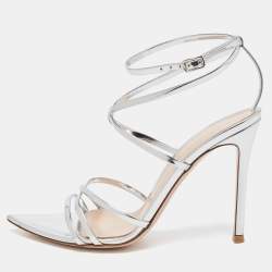 Pre Owned Gianvito Rossi Silver Leather Kim Ankle Strap Sandals Size 37
