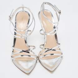 Pre Owned Gianvito Rossi Silver Leather Kim Ankle Strap Sandals Size 37