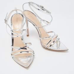 Pre Owned Gianvito Rossi Silver Leather Kim Ankle Strap Sandals Size 37
