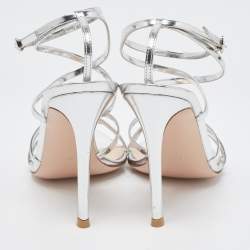 Pre Owned Gianvito Rossi Silver Leather Kim Ankle Strap Sandals Size 37
