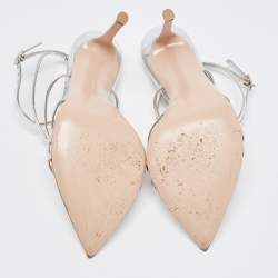 Pre Owned Gianvito Rossi Silver Leather Kim Ankle Strap Sandals Size 37