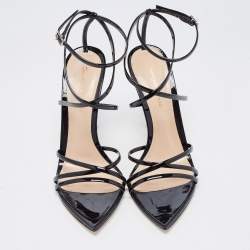 Pre Owned Gianvito Rossi Black Patent Leather Kim Ankle Strap Sandals Size 37