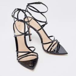 Pre Owned Gianvito Rossi Black Patent Leather Kim Ankle Strap Sandals Size 37