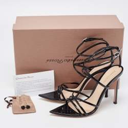 Pre Owned Gianvito Rossi Black Patent Leather Kim Ankle Strap Sandals Size 37