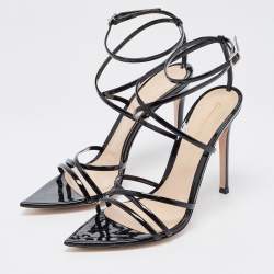 Pre Owned Gianvito Rossi Black Patent Leather Kim Ankle Strap Sandals Size 37