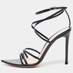 Pre Owned Gianvito Rossi Black Patent Leather Kim Ankle Strap Sandals Size 37