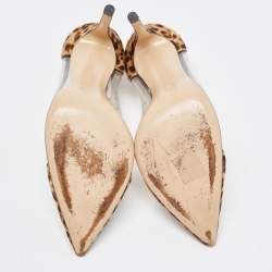 Pre Owned Gianvito Rossi Brown/Beige Leopard Print Calf Hair Plexi Pumps Size 37.5