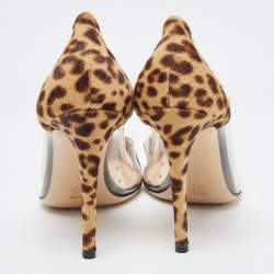 Pre Owned Gianvito Rossi Brown/Beige Leopard Print Calf Hair Plexi Pumps Size 37.5