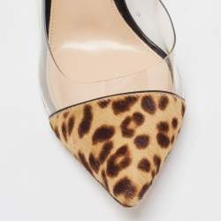 Pre Owned Gianvito Rossi Brown/Beige Leopard Print Calf Hair Plexi Pumps Size 37.5