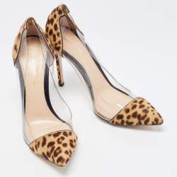 Pre Owned Gianvito Rossi Brown/Beige Leopard Print Calf Hair Plexi Pumps Size 37.5