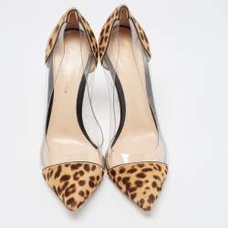 Pre Owned Gianvito Rossi Brown/Beige Leopard Print Calf Hair Plexi Pumps Size 37.5