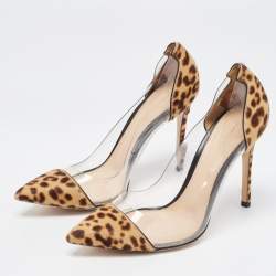 Pre Owned Gianvito Rossi Brown/Beige Leopard Print Calf Hair Plexi Pumps Size 37.5