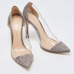 Pre Owned Gianvito Rossi Grey Suede and PVC Plexi Pumps Size 37.5