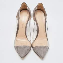 Pre Owned Gianvito Rossi Grey Suede and PVC Plexi Pumps Size 37.5
