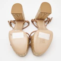 Pre Owned Gianvito Rossi Beige Leather Ankle Strap Espadrille Platform Sandals Size 41