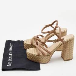 Pre Owned Gianvito Rossi Beige Leather Ankle Strap Espadrille Platform Sandals Size 41