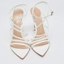 Pre Owned Gianvito Rossi White Patent Leather Strappy Ankle Wrap Sandals Size 39