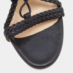 Pre Owned Gianvito Rossi Black Leather Braided Gladiator Knee High Sandals Size 38