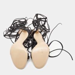 Pre Owned Gianvito Rossi Black Leather Braided Gladiator Knee High Sandals Size 38