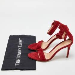 Pre Owned Gianvito Rossi Red/Beige Suede Whipstitch Portofino Sandals Size 36