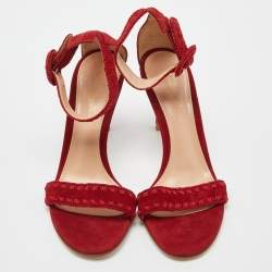 Pre Owned Gianvito Rossi Red/Beige Suede Whipstitch Portofino Sandals Size 36