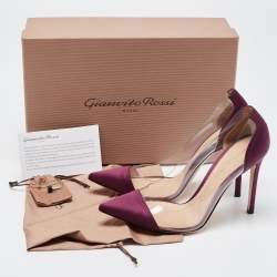 Pre Owned Gianvito Rossi Purple Satin and PVC Plexi Pointed Toe Pumps Size 38