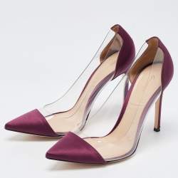 Pre Owned Gianvito Rossi Purple Satin and PVC Plexi Pointed Toe Pumps Size 38