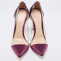 Pre Owned Gianvito Rossi Purple Satin and PVC Plexi Pointed Toe Pumps Size 38