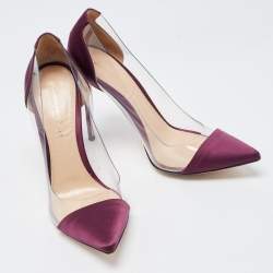 Pre Owned Gianvito Rossi Purple Satin and PVC Plexi Pointed Toe Pumps Size 38