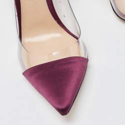 Pre Owned Gianvito Rossi Purple Satin and PVC Plexi Pointed Toe Pumps Size 38