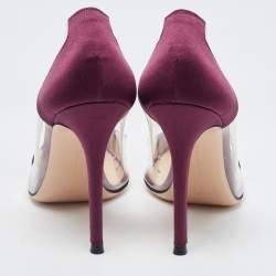 Pre Owned Gianvito Rossi Purple Satin and PVC Plexi Pointed Toe Pumps Size 38