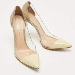 Pre Owned Gianvito Rossi Green/Cream Patent Leather and PVC Plexi Pumps Size 38