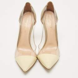 Pre Owned Gianvito Rossi Green/Cream Patent Leather and PVC Plexi Pumps Size 38