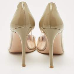 Pre Owned Gianvito Rossi Green/Cream Patent Leather and PVC Plexi Pumps Size 38