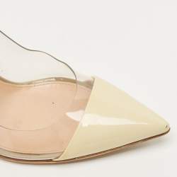 Pre Owned Gianvito Rossi Green/Cream Patent Leather and PVC Plexi Pumps Size 38