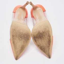 Pre Owned Gianvito Rossi Orange Suede, PVC Plexi Pointed Toe  Pumps Size 38