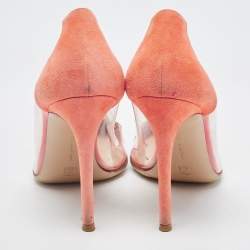 Pre Owned Gianvito Rossi Orange Suede, PVC Plexi Pointed Toe  Pumps Size 38