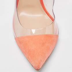Pre Owned Gianvito Rossi Orange Suede, PVC Plexi Pointed Toe  Pumps Size 38