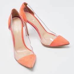 Pre Owned Gianvito Rossi Orange Suede, PVC Plexi Pointed Toe  Pumps Size 38