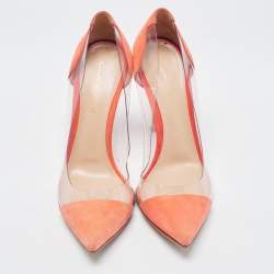 Pre Owned Gianvito Rossi Orange Suede, PVC Plexi Pointed Toe  Pumps Size 38