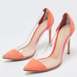 Pre Owned Gianvito Rossi Orange Suede, PVC Plexi Pointed Toe  Pumps Size 38