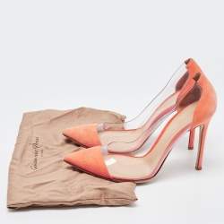 Pre Owned Gianvito Rossi Orange Suede, PVC Plexi Pointed Toe  Pumps Size 38